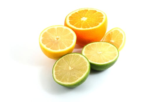 fresh lemon , orange , and citron fruits isolated on a white background