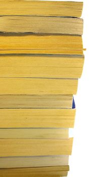 pile of old books on a white background