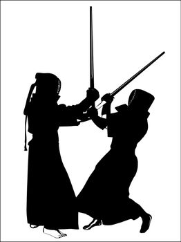 silhouette of two kendo fighters