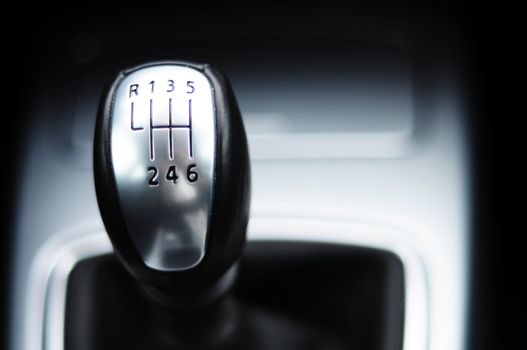 gear shift from a modern sports car in metal design