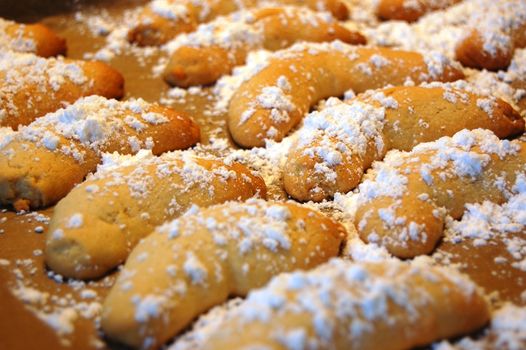 sweet Christmas cookies after baking in the kitchen on xmas