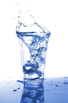 glass or cup of splashing water on white background