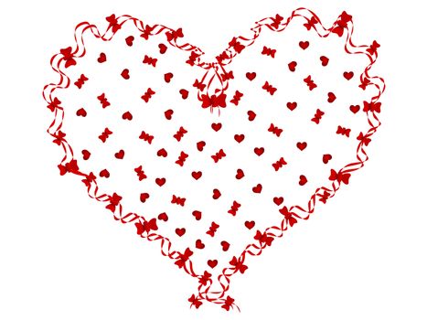 Red ribbon heart with bows and little hearts inside