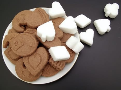 Brown biscuit plate with many kind of sugar  