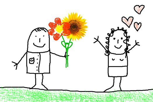 illustration of love concept with flower and figure