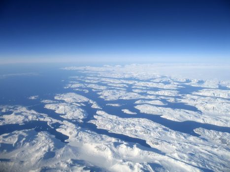 Aerial shot of the west coast of greenland