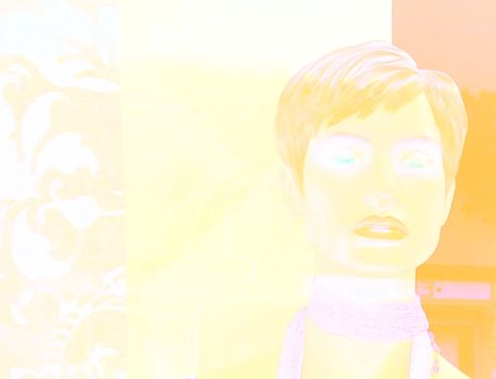 Pastel background with portrait of female shop mannequin