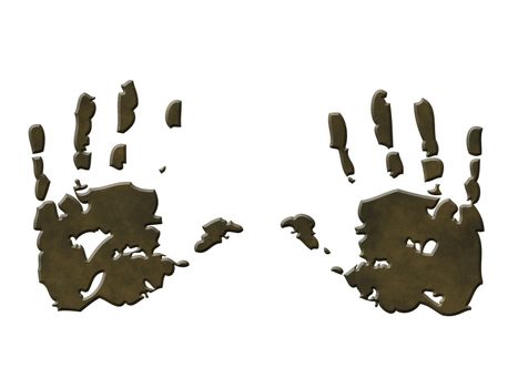 Imprints of two hands with grungy, worn surface. Illustration.