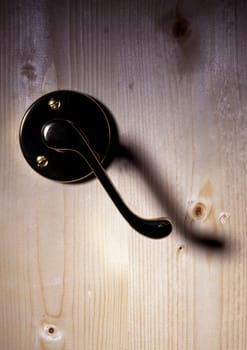 Door handle on wooden door