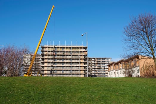 Construction of a new high-rise building in a city center