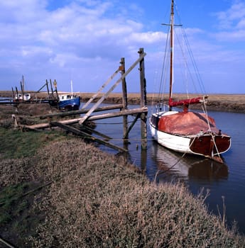 Boats moored on the Lincolnshire fens