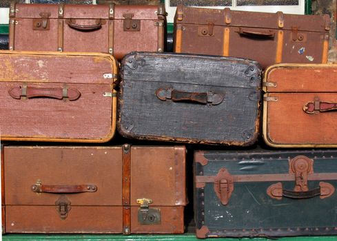 A background of old suitcases