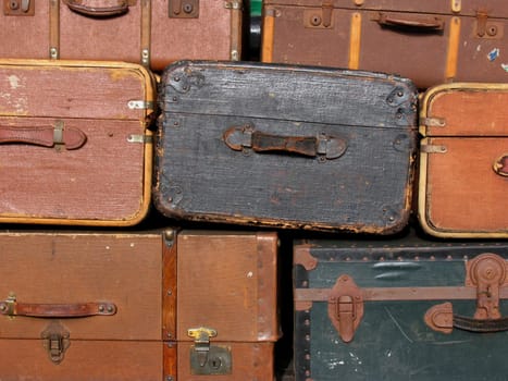 A background of old suitcases