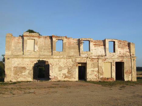 Old building made of brick. Ruined and abandoned place.