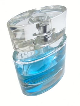 Woman blue parfume against the white background