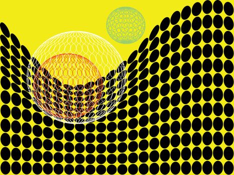 Abstract vector circles against the yellow background