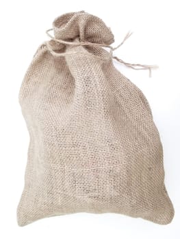 Close beige linen sack with the braids
	 