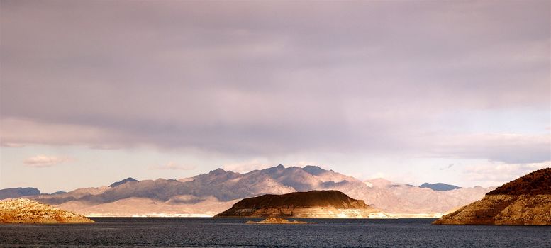 Looking across the waters of Lake Mead to the mountainscape in the distance.