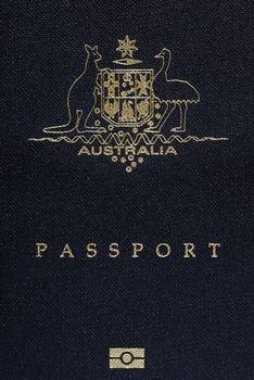 Australian Passport Cover Page, Australia Logo On A Blue Background