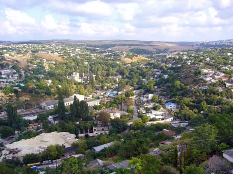 The small town view over the hill