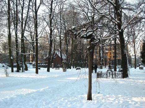 Big cemetery of Riga in winter