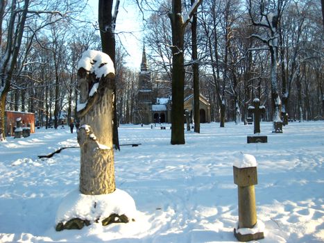 Big cemetery of Riga with the church
