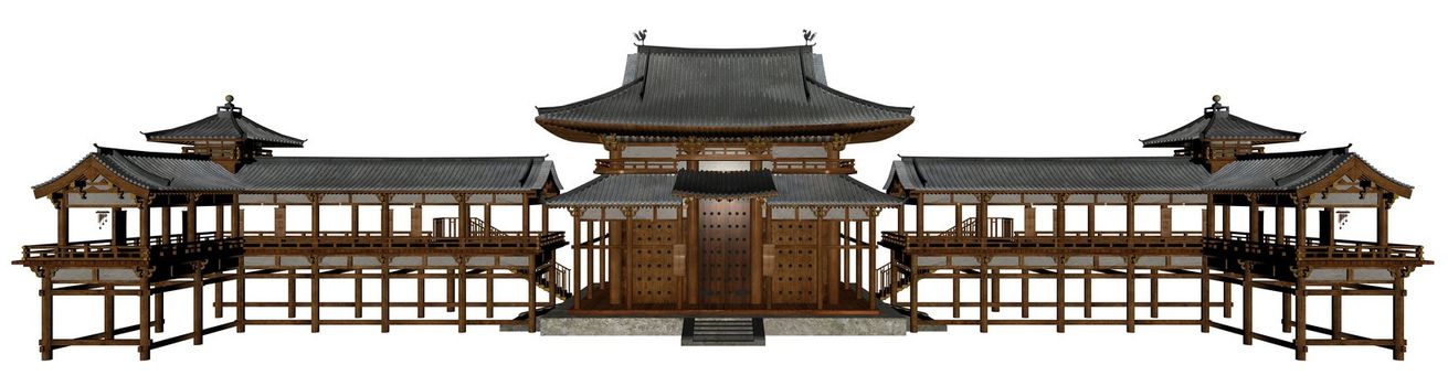 3D rendered buddhist temple on white background isolated