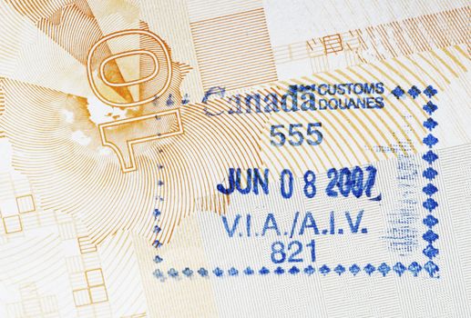Canada Customs Stamp In An Australian Passport Page, Background