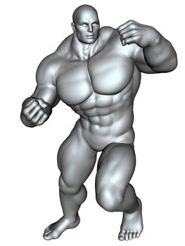 3D rendered image of big bodybuilder on white bacground isolated