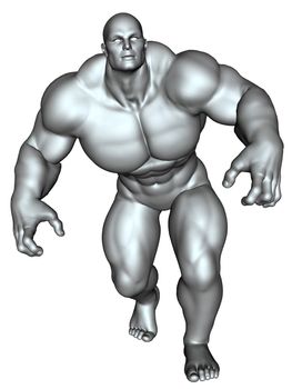 3D rendered image of big bodybuilder on white bacground isolated