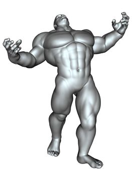 3D rendered image of big bodybuilder on white bacground isolated