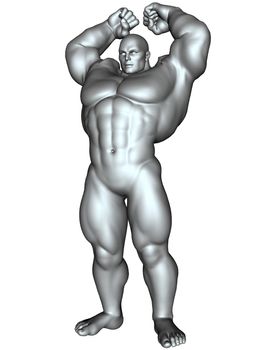 3D rendered image of big bodybuilder on white bacground isolated