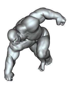 3D rendered image of big bodybuilder on white bacground isolated