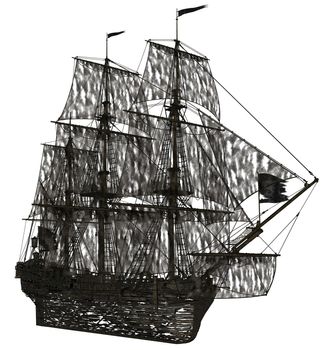 3D redered ghost sailboat rendered on white background isolated