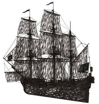 3D redered ghost sailboat rendered on white background isolated