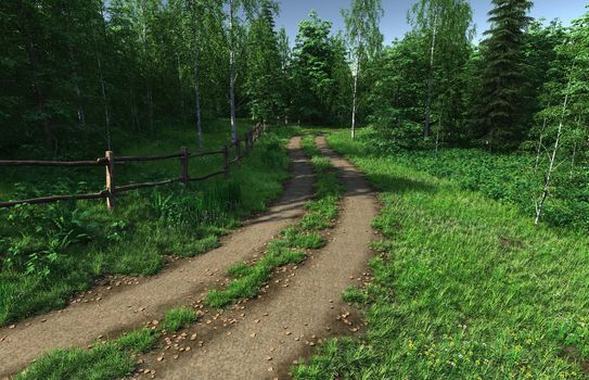 3D rendered image of summer country and road