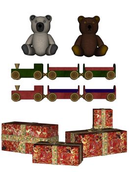 3D rendered christmas toys on white backgroun isolated