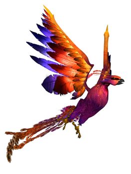 3D rendered fantasy phoenix bird on white background isolated