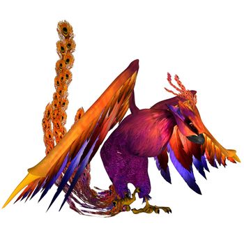3D rendered fantasy phoenix bird on white background isolated