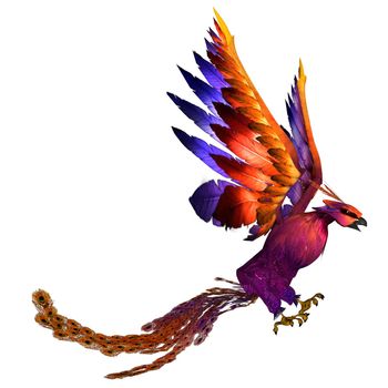 3D rendered fantasy phoenix bird on white background isolated