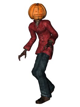 3D rendered Helloween man with pumpkin head isolated on white background