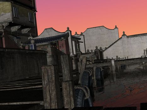 3D rendered image of ancient street of China 