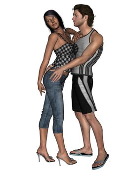 3D rendering image of lovers on together poses rendered on white background isolated