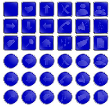 Vector illustration of the blue round and square web buttons