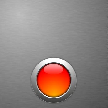 red blank button on metal surface with copyspace