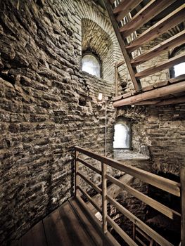 Inside the old ghostly fortress tower