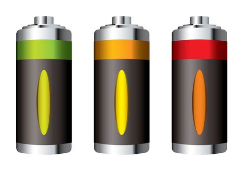 Three silver green batteries with power level window