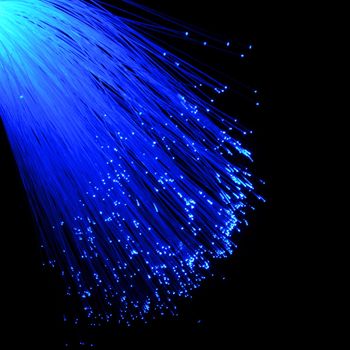 blue fiber optic on from computer network