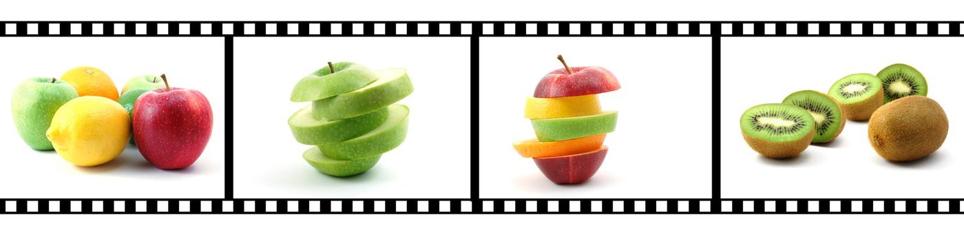 isolated fruits collection with a film strip