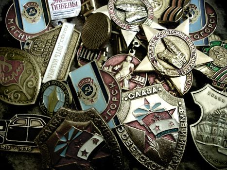 A collection of different and very old soviet medals